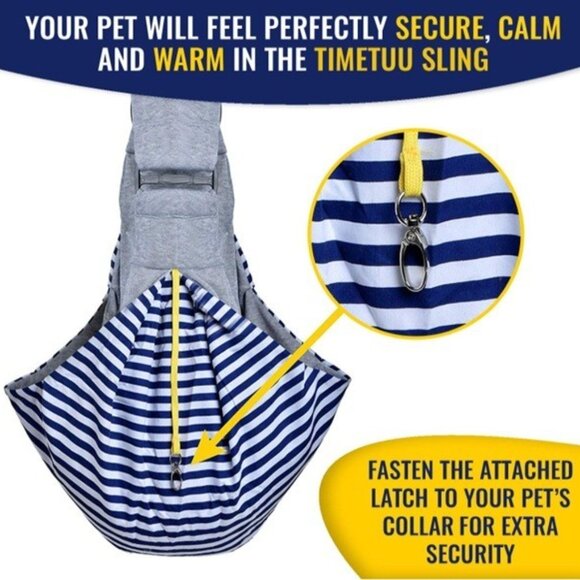 TIMETUU Pet Gear: Reversible Cross-Body Pet Sling Pet Carrier, Grey/Blue Stripe - Picture 16 of 16